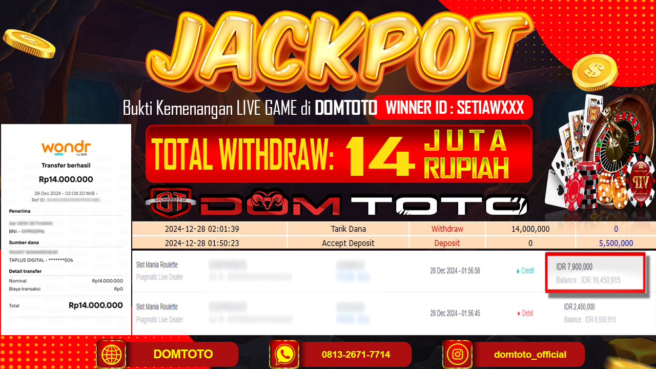 JACKPOT LIVE GAME SLOT MANIA ROULTTE 28 DESEMBER 2024